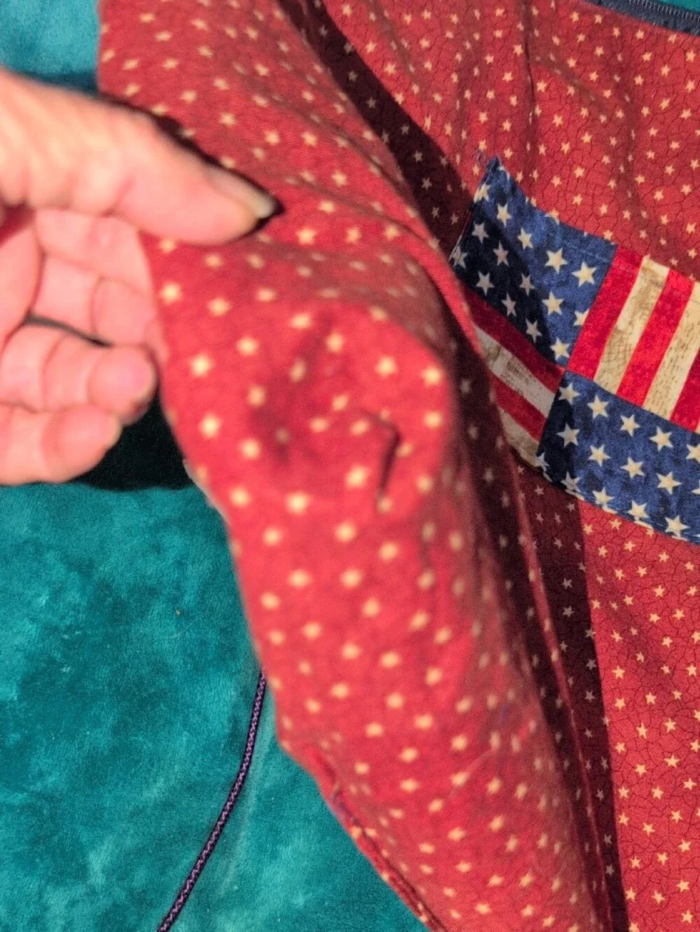 Large Patriotic American Flag Patchwork Bag With Red, White And Blue twilly